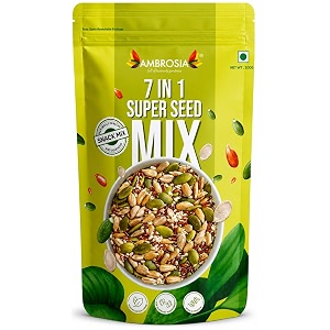 ambrosia seed trail mix 200g  pumpkin chia flax sunflower sesame amp melon seeds with almonds  high protein amp high fibre  healthy ready-to-eat snack