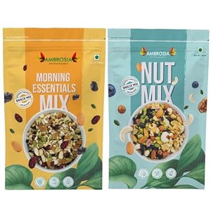 ambrosia trail mix combo pack 400g  morning trail mix 200g amp nut trail mix 200g  mixed nuts seeds amp dried berries  healthy snack  high protein  high fibre  ready-to-eat
