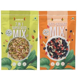 ambrosia trail mix combo pack 400g  seed trail mix 200g amp berry trail mix 200g  mixed nuts seeds amp dried berries  healthy snack  high protein  high fibre  ready-to-eat
