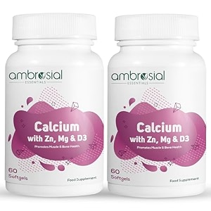 ambrosial calcium magnesium zinc amp vitamin d3 high potency calcium tablets for women amp men for healthy bones muscles amp teeth highly bioavailable premium calcium supplements pack of 2-120 softgels