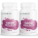 Ambrosial Calcium Magnesium Zinc &amp; Vitamin D3 High Potency Calcium Tablets for Women &amp; Men for Healthy Bones, Muscles &amp; Teeth| Highly Bioavailable Premium Calcium Supplements (Pack of 2-120 Softgels)