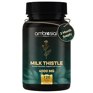 ambrosial milk thistle 4000 mg  high strength liver support antioxidant  liver detox supplement pack of 1-120 tablets