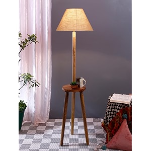 beige jute conical wooden floor lamp -27-14x5575inches -tripod natural