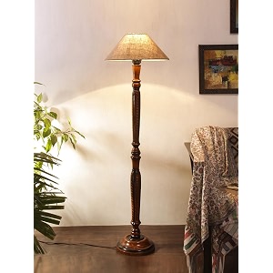 beige jute shade floor lamp with wooden base - height 5375 inches  elegant decorative night lighting for bedroom living room study area bedside table office amp home  ideal for gifting