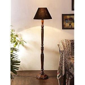 cotton shade floor lamp with wooden base - height 5575 inches black  decorative night lamp for bedroom living room bedside study room amp office interiors  empire lamp ideal for gifting