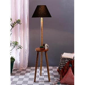black cotton conical wooden floor lamp -21 14x5575inches -tripod natural