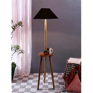 black cotton coolie floor lamp -4813x5375 inches-tripod natural