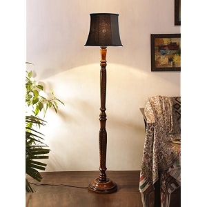 cotton shade floor lamp with wooden base - height 56 inches black  elegant night lamp for bedroom living room study table bedside lighting amp office decoration  cone ideal for gifting