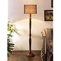 Jute Shade Floor Lamp with Wooden Base - Height 56.7 Inch, Blue | Contemporary Lamp for Bedroom, Living Room, Study, Bedside Table &amp; Stylish Home Interior Lighting | Square, Ideal for Gifting