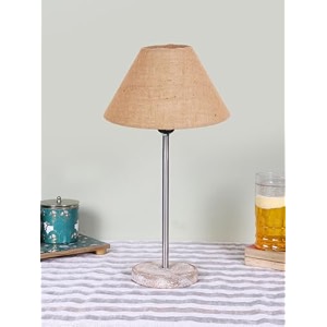conical beige jute shade lamp with steel amp white brushed wood base -10x10x165 inches
