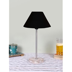 conical black cotton shade lamp with steel amp white brushed wood base -10x10x165 inches