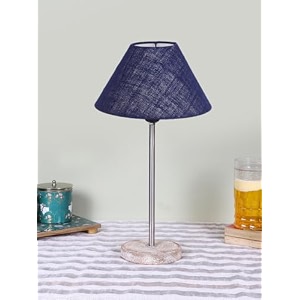 conical blue jute shade lamp with steel amp white brushed wood base -10x10x165 inches