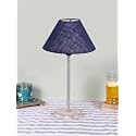 Conical Blue Jute Shade Lamp with Steel &amp; White Brushed Wood Base -(10x10x16.5) Inches