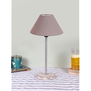 conical grey cotton shade lamp with steel amp white brushed wood base -10x10x165 inches