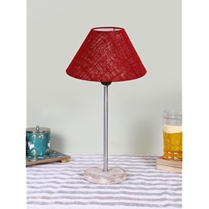 conical maroon jute shade lamp with steel amp white brushed wood base -10x10x165 inches