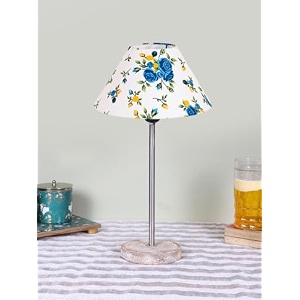 conical multicolor cotton shade lamp with steel amp white brushed wood base -10x10x165 inches -34