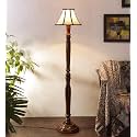Off-White &amp; Brown Cotton Floor Lamp with Wooden Base - Height 54.8 Inches | Ambient Lighting for Bedroom, Living Room, Study Room, Bedside &amp; Home Decor | Night Lamp, Ideal for Gifting
