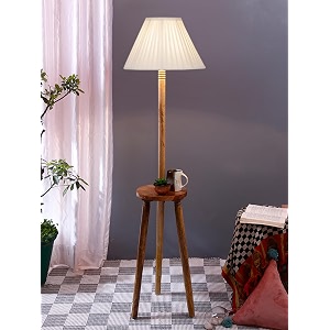 cotton straight pleated wooden floor lamp -42-12x548inches-tripod natural