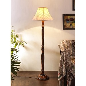 cross pleated off-white cotton shade floor lamp with wooden base - height 548 inches  stylish decorative lamp for bedroom living room home study office amp hallway use  ideal for gifting