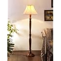 Cross Pleated Off-White Cotton Shade Floor Lamp with Wooden Base - Height 54.8 Inches | Stylish Decorative Lamp for Bedroom, Living Room, Home Study, Office &amp; Hallway Use | Ideal for Gifting