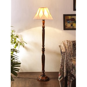 curtain pleated off-white cotton shade floor lamp with wooden base - height 548 inches  elegant designer lamp for bedroom living room home study bedside amp office decor  ideal for gifting