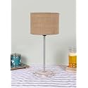 Drum Beige Jute Shade with Steel &amp; White Brushed Wood Base -(7x7x16.75) Inches