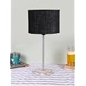 Drum Black Jute Shade with Steel & White Brushed Wood Base -(7x7x16.75) Inches