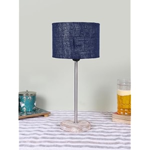 drum blue jute shade with steel amp white brushed wood base -7x7x1675 inches