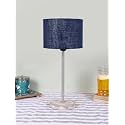 Drum Blue Jute Shade with Steel &amp; White Brushed Wood Base -(7x7x16.75) Inches