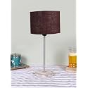 Drum Brown Jute Shade with Steel &amp; White Brushed Wood Base -(7x7x16.75) Inches