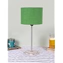 Drum Green Jute Shade with Steel &amp; White Brushed Wood Base -(7x7x16.75) Inches