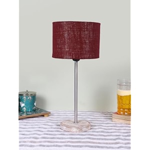 drum maroon jute shade with steel amp white brushed wood base -7x7x1675 inches
