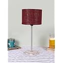 Drum Maroon Jute Shade with Steel &amp; White Brushed Wood Base -(7x7x16.75) Inches