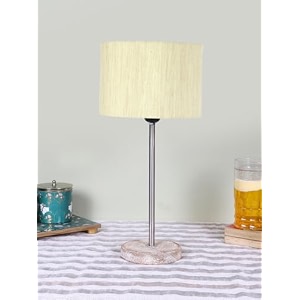 drum off white cotton shade with steel amp white brushed wood base -7x7x1675 inches