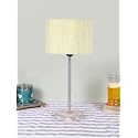 Drum Off White Cotton Shade with Steel &amp; White Brushed Wood Base -(7x7x16.75) Inches