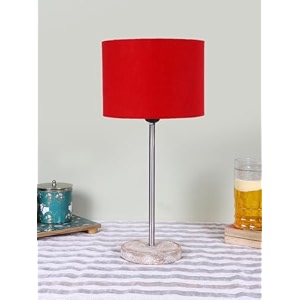 drum red cotton shade with steel amp white brushed wood base -7x7x1675 inches