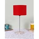 Drum Red Cotton Shade with Steel &amp; White Brushed Wood Base -(7x7x16.75) Inches