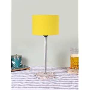drum yellow cotton shade with steel amp white brushed wood base -7x7x1675 inches