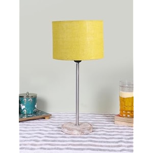 drum yellow jute shade with steel amp white brushed wood base -7x7x1675 inches