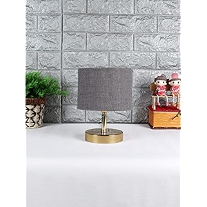 table lamp for bedroom and living room - night light with metal base and grey jute shade - 9 inches bedside lamp for room dcor - 154