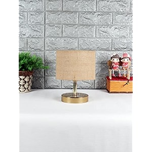 table lamp for bedroom and living room - night light with metal base and beige jute shade - 9 inches bedside lamp for room dcor - 143