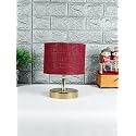 Lamp, Table Lamp, Night Lamp for Bedroom, Lamp for Living Room, Bedside Lamp, Table Lamp for Bedroom, Bedroom Decoration Items, Room Décor- (Metal Base, Maroon Jute Shade)-9 Inches-146