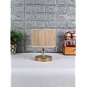 Lamp, Table Lamp, Night Lamp for Bedroom, Lamp for Living Room, Bedside Lamp, Table Lamp for Bedroom, Bedroom Decoration Items, Room Décor- (Metal Base, Bamboo Shade)-9 Inches-135