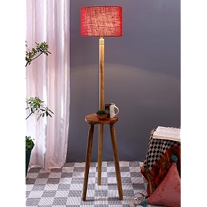 maroon jute drum wooden floor lamp -11-12x567inches -tripod natural