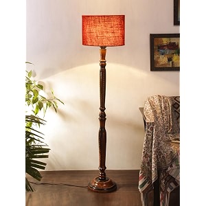 jute shade floor lamp with wood base - height 567 inches maroon  decorative home lighting for bedroom living room office study area bedside table amp hallway  night lamp ideal for gift