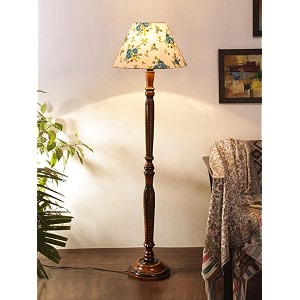 blue floral multicolor cotton shade floor lamp with wooden base - height 5575 inches  designer decorative lamp for bedroom living room office amp bedside  ideal for gifting