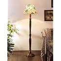 Blue Floral Multicolor Cotton Shade Floor Lamp with Wooden Base - Height 55.75 Inches | Designer Decorative Lamp for Bedroom, Living Room, Office &amp; Bedside | Ideal for Gifting