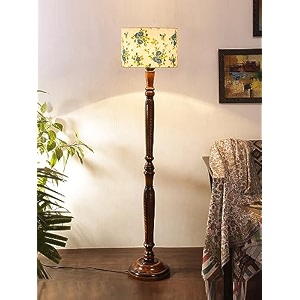 blue floral cotton shade floor lamp with wooden base - height 567 inches  elegant decorative lamp for bedroom living room office bedside table amp study  home decor ideal for gifting