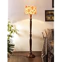 Cotton Square Shade Floor Lamp with Wooden Base - Height 56.7 Inches, Orange Floral | Elegant Night Lamp for Bedroom, Living Room/Bedroom, Study, Bedside &amp; Home Decor | Ideal for Gifting