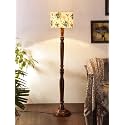 Blue Floral Cotton Shade Floor Lamp with Wooden Base - Height 56.7 Inches | Elegant Decorative Lamp for Bedroom, Living Room, Office, Bedside Table &amp; Study | Home Decor, Ideal for Gifting